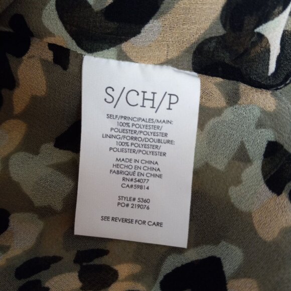 Cabi Size S Tank Top Camouflage Print Tiered Cold Shoulder Pleated Sheer 5360 - Picture 10 of 11